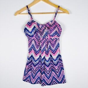 Y2K Pink Blue Babydoll Tank Top Chevron Studded Cami Womens M 7-9 2000s Festival